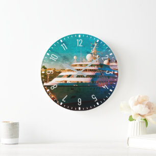 Grande Horloge Ronde Gros bateau de croisière blanc