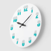 Grande Horloge Ronde Gros cool à mi-fourré chiffres turquoises (Angle)