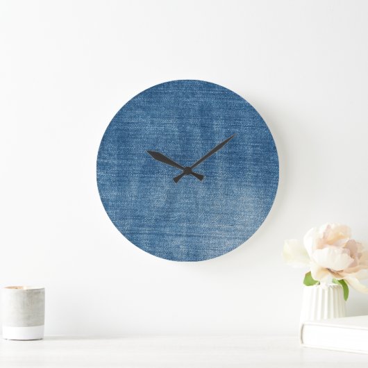 Grande Horloge Ronde Gros plan bleu jean texture (Maison)
