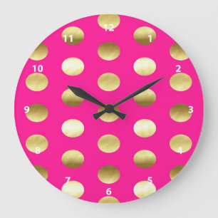 Grande Horloge Ronde Gros Pois Gold Foil Hot Rose
