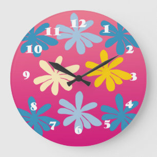 Grande Horloge Ronde Grosses fleurs hippies