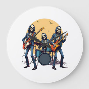 Grande Horloge Ronde Groupe de rock squelette � T-shirt drôle d'Hallowe