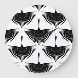 Grande Horloge Ronde Grue gracieuse : Motif d'oiseaux orientaux