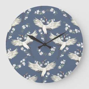 Grande Horloge Ronde Grue vintage : Motif d'oiseaux volant