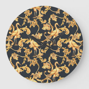 Grande Horloge Ronde Grues baroques dorées : ornement rococo.