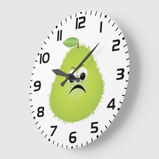 Grande Horloge Ronde Grumpy Fuzzy Pear Visage Fruit drôle Caractère (Angle)
