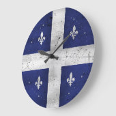 Grande Horloge Ronde Grunge de style Drapeau du Québec érodé (Angle)