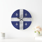 Grande Horloge Ronde Grunge de style Drapeau du Québec érodé (Maison)