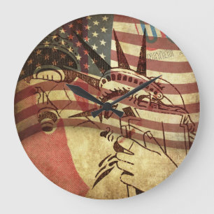 Grande Horloge Ronde Grunge drapeau américain : arrière - plan texturé.