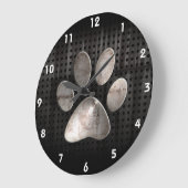 Grande Horloge Ronde Grunge Empreinte de patte (Angle)