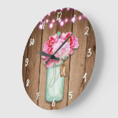 Grande Horloge Ronde Guirlande de lampions roses et fleurs en bocal en (Angle)