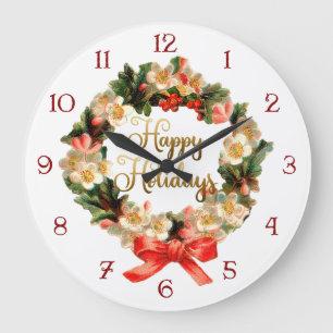 Grande Horloge Ronde Guirlande vintage avec bonnes fêtes le manuscrit