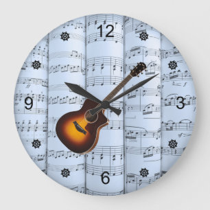 Grande Horloge Ronde Guitar ~ Rolled Sheet Music ~ Blue Tint Background
