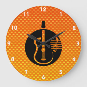 Grande Horloge Ronde Guitare acoustique jaune-orange