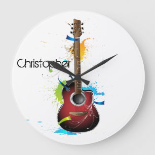 Grande Horloge Ronde Guitare acoustique personnalisable avec plaques de