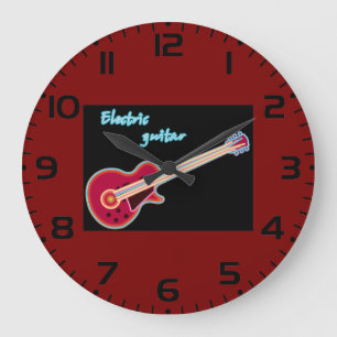 Grande Horloge Ronde Guitare électrique néon musique rock rétro 80