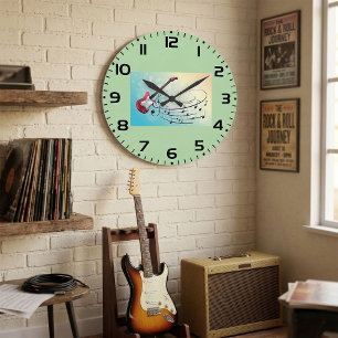 Grande Horloge Ronde Guitare électrique Rock and Roll Notes de musique
