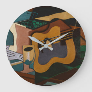 Grande Horloge Ronde Guitare Et Vin Peinture Abstraite