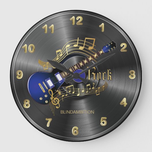 Grande Horloge Ronde Guitare rock - Blue (Recto)