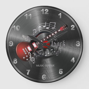 Grande Horloge Ronde Guitare Rock Music - Rouge