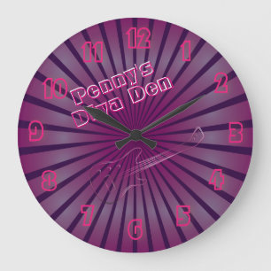 Grande Horloge Ronde Guitare rose éclatante Diva Den Neon Personnalisé
