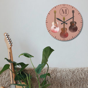 Grande Horloge Ronde guitares acoustiques personnalisées Rustic Brown