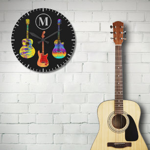 Grande Horloge Ronde Guitares Psychedéliques Funky