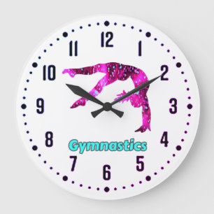 Grande Horloge Ronde Gymnastique filles rose / ressort turquoise