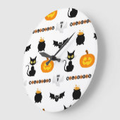Grande Horloge Ronde Halloween and cat-themed wall clock. (Angle)