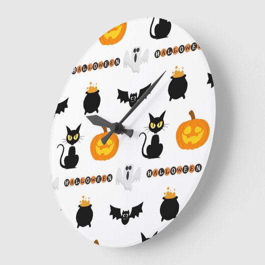 Grande Horloge Ronde Halloween and cat-themed wall clock. (Angle)