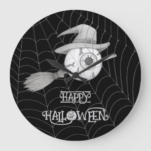 Grande Horloge Ronde Halloween balai sorcière, globe oculaire effrayant