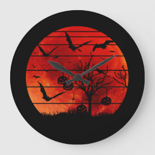 GRANDE HORLOGE RONDE HALLOWEEN BATS AND TREES
