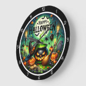 Grande Horloge Ronde Halloween Cauldron Vert (Angle)
