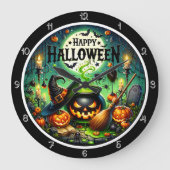 Grande Horloge Ronde Halloween Cauldron Vert (Recto)