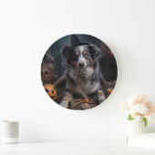 Grande Horloge Ronde Halloween Citrouille berger australienne effraie (Maison)