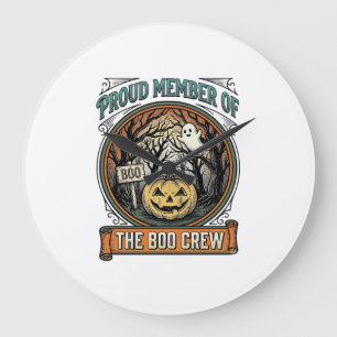 Grande Horloge Ronde Halloween Fantôme Membre Fier Équipage Boo Vintage