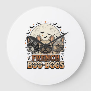 Grande Horloge Ronde Halloween Frenchie Boo Dogs Drôle Vintage_1