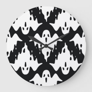 Grande Horloge Ronde Halloween Ghost Éffrayant Motif sans couture