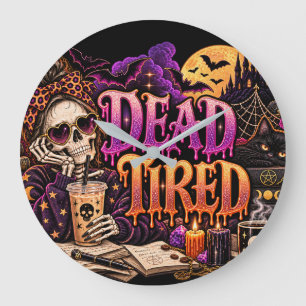 Grande Horloge Ronde Halloween gothique squelette de sorcière de café f