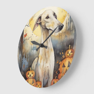 Grande Horloge Ronde Halloween Greyhound Avec La Peur Citrouille