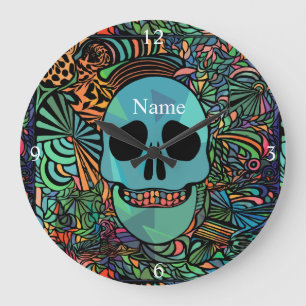 Grande Horloge Ronde Halloween Hippie Skull Thunder_cove