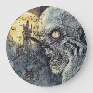 Grande Horloge Ronde Halloween, Horreur, Clair de lune sur les damnés