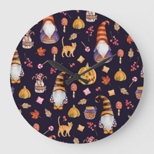 Grande Horloge Ronde Halloween lunatique : Gnomes et Citrouilles