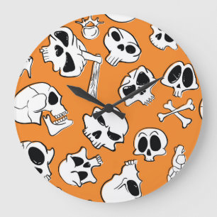 Grande Horloge Ronde Halloween Skulls Bones DoodMotif