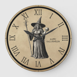 Grande Horloge Ronde Halloween sorcière Éffrayante une Pleine lune