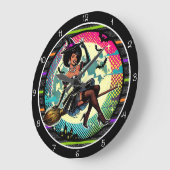 Grande Horloge Ronde Halloween sorcière pop art (Angle)
