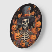 Grande Horloge Ronde Halloween squelette Déplaisant souriant effrayant (Angle)