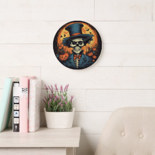 Grande Horloge Ronde Halloween squelette Déplaisant souriant effrayant