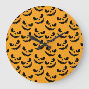 Grande Horloge Ronde Halloween : visages effrayants, style vintage.