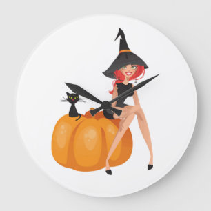 GRANDE HORLOGE RONDE HALLOWEEN WITCH